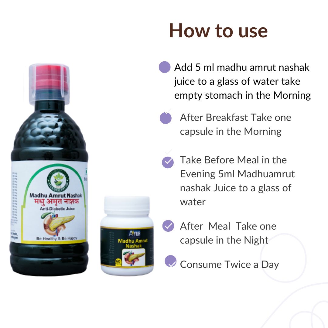 Madhu Amrut Nashak Diabetes Care Combo: Juice & Capsules (60 capsules +500ML Liquide)
